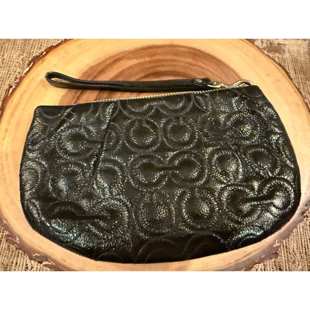 Coach Black Patent Leather Puffy Quilted Signature Logo Wristlet Clutch